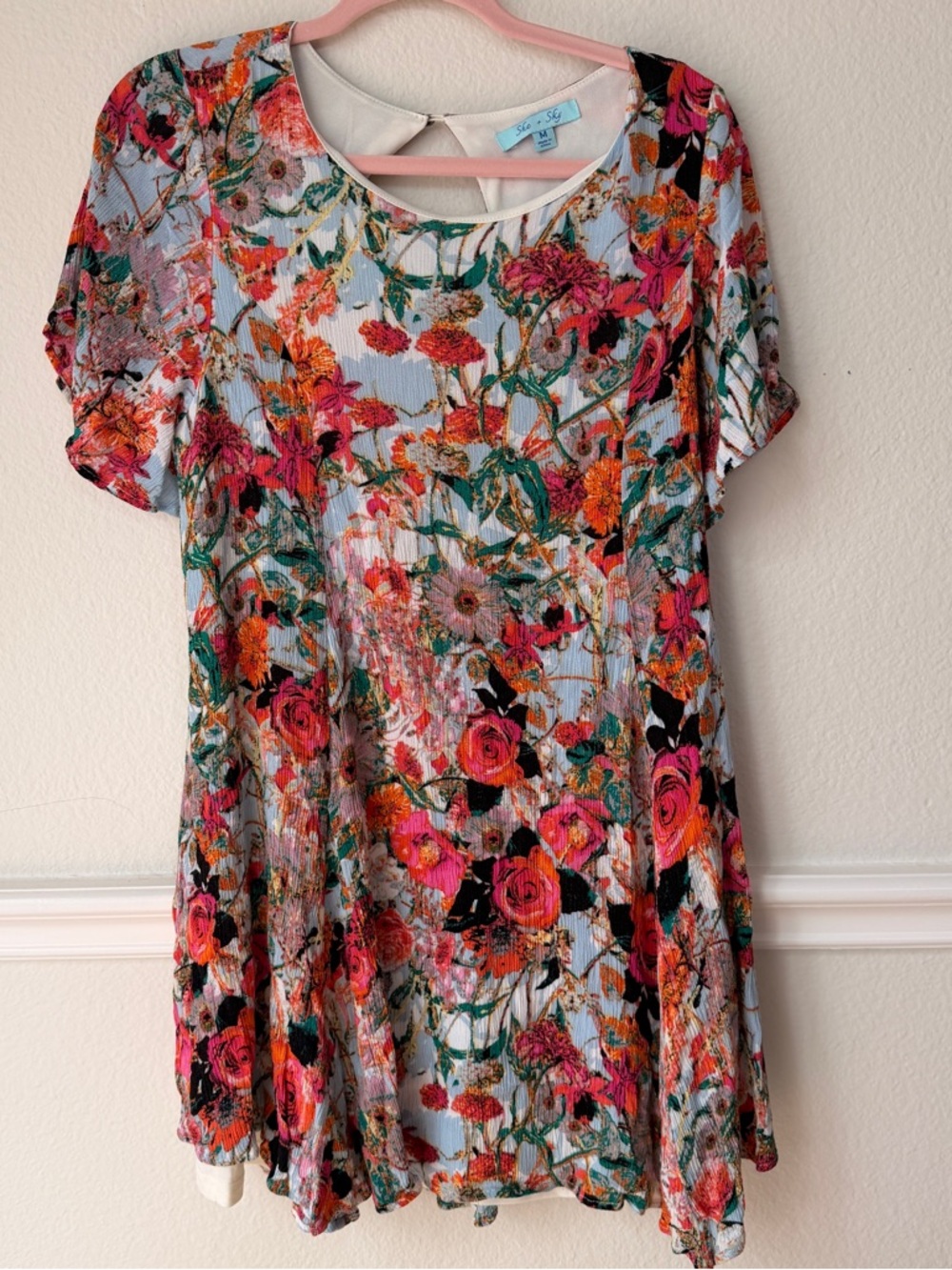 She + Sky Floral Dress Bright Botanical Open Back Boho Fairy Garden Whimsigoth M - Picture 3 of 11